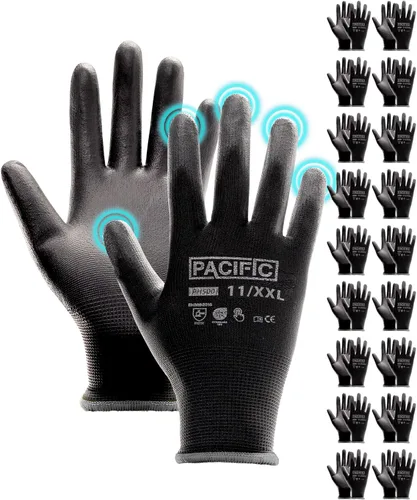Miniatura 9 de PACIFIC PPE 18 pares de guantes de trabajo, guantes de punto sin costuras recubiertos de poliuretano, guantes de seguridad para pantalla táctil