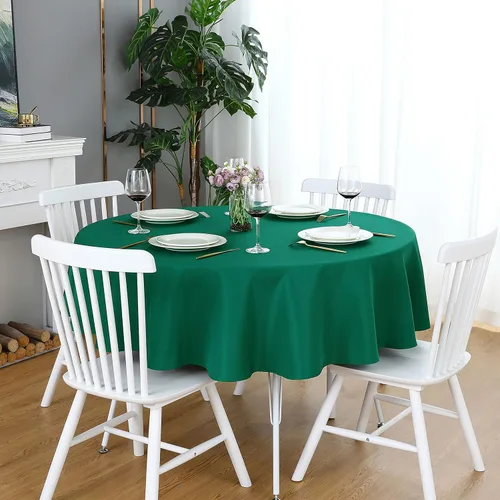 Miniatura 20 de FOLINS&HOME Mantel redondo de 48 pulgadas de poliéster impermeable, resistente a arrugas, lavable y apto para derrames, de color crema, para mesa