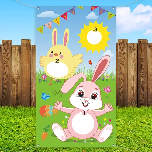 Miniatura 7 de Juego de lanzamiento de Pascua con 3 bolsas de frijoles, juego de fiesta de conejo de Pascua para adultos suministros de fiesta (estilo verde)