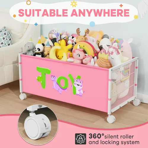 Miniatura 4 de JBBTOOL Caja de juguetes grande, organizador de almacenamiento de juguetes para niños, baúl de juguetes para niños pequeños con ruedas de 360°, caja