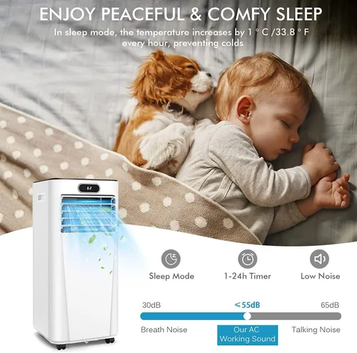 Miniatura 5 de GOFLAME Aire acondicionado portátil 8000BTU, enfriador de aire y deshumidificador 3 en 1 con control remoto, modo de suspensión, 2 velocidades