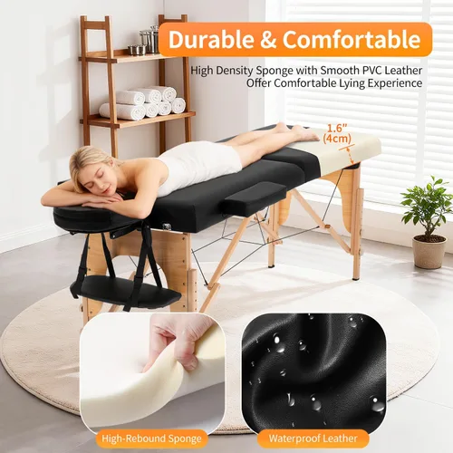 Miniatura 5 de Mesa de masaje portátil, cama de masaje para spa de altura ajustable, 77 pulgadas de largo x 28 pulgadas de ancho, plegable en 2, hecha