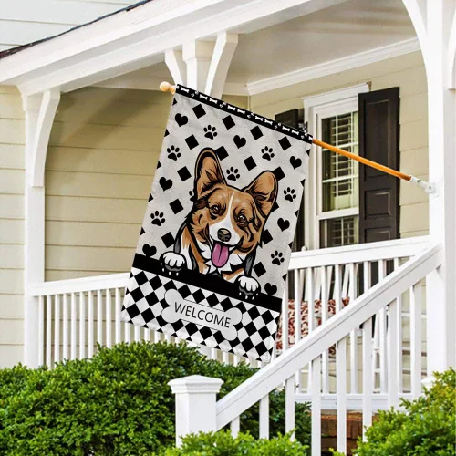 Miniatura 3 de Bandera personalizada de jardín para perro, lindo perro salchicha salchicha, lunares, búfalo, bandera a cuadros para decoración del hogar al aire