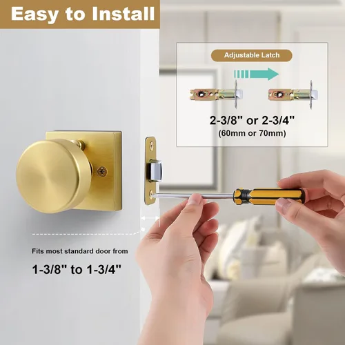 Miniatura 5 de coolnews Pomos dorados para puerta interior, pomo de puerta de privacidad con cerradura, manija de puerta cuadrada resistente moderna para Oro