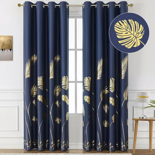 Miniatura 81 de BUHUA Cortinas pequeñas para ventana de 36 pulgadas de largo, 2 paneles, cortinas opacas con elegantes ramas de árbol plateadas, cortinas de bloqueo