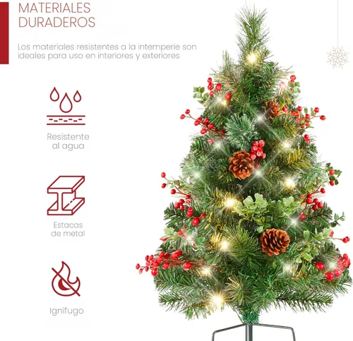 Miniatura 3 de Best Choice Products Juego de 2 árboles de Navidad de 24.5 pulgadas, funciona con pilas, decoración navideña preiluminada con luces LED, bayas