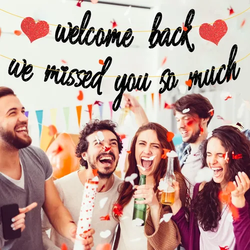 Miniatura 2 de Decoraciones de bienvenida, pancarta con purpurina con texto en inglés "We Missed You So Much", decoración patriótica de bienvenida a casa, militar