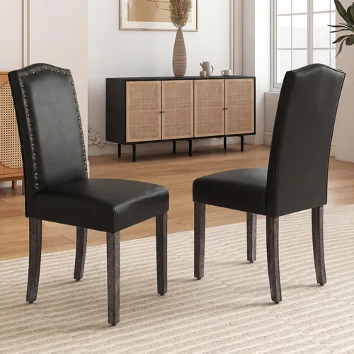 Miniatura 14 de LSSBOUGHT Juego de 2 sillas de comedor tapizadas Parsons de tela, sillas de cocina con marco de madera maciza y ribete de cabeza de clavo