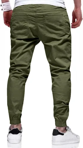 Miniatura 2 de LVCBL Pantalones cargo de algodón para hombre con cordón en la cintura, pantalones cargo ajustados