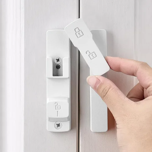 Miniatura 12 de INIRET Cerradura de puerta de granero negro mate de 180 grados, herrajes para puerta abatible, cerradura de puerta de aleación de zinc, protege