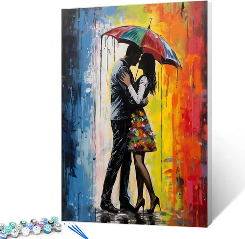 Miniatura 16 de Tucocoo Kits de pintura de globos coloridos por números con pinceles y pigmento acrílico sobre lienzo para adultos, cuadro de calle Banksy Little