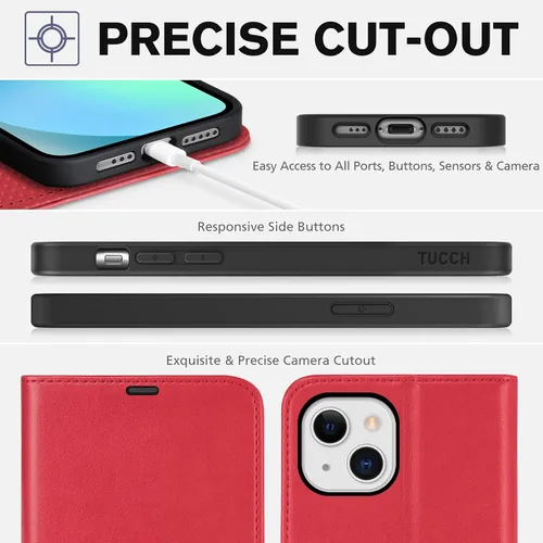 Miniatura 8 de TUCCH Funda tipo cartera para iPhone 13 de 6.1 pulgadas 5G, [Bloqueo RFID] Soporte con ranuras para tarjetas
