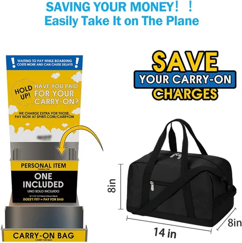 Miniatura 3 de Pequeña bolsa de gimnasio de 14 pulgadas, ligera, de transporte, mini bolsa de lona para viajes y deportes, Negro -, Bolsa de gimnasio pequeña
