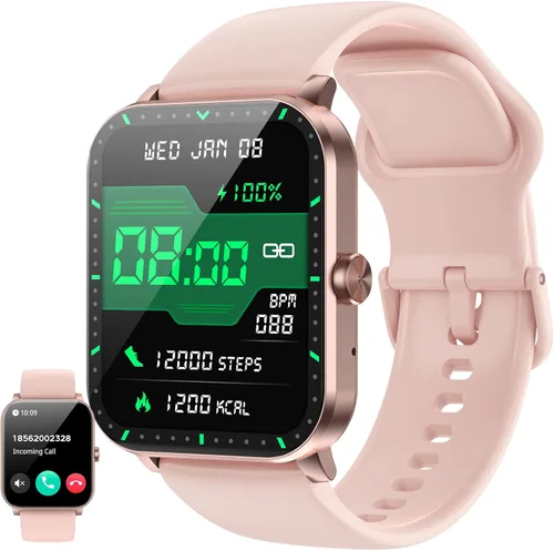 Reloj inteligente para hombres y mujeres, más de 120 modos deportivos, llamadas y mensajes Bluetooth, pantalla táctil HD de 1.85 pulgadas, IP68 Rosa