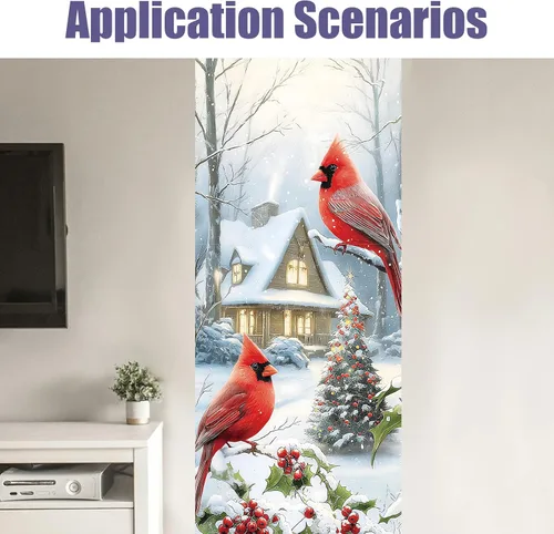 Miniatura 4 de PLIGREAT 15 tiras de calcomanías de Navidad para escaleras, despegar y pegar pájaros, árbol de Navidad, calcomanías para escalones de 7.1 x 39