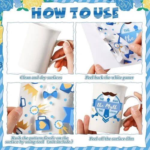 Miniatura 4 de Kosiz 16 Hojas de Vinilo Adhesivo UV para Tazas, Adhesivos de Envoltorio de Taza para Regalo del Día del Padre, Vinilos de Transferencia