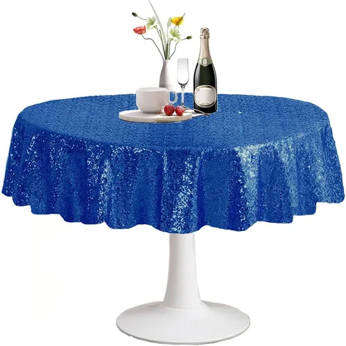 Miniatura 12 de Manteles redondos de lentejuelas negros para fiestas, de 121,9 cm, mantel redondo de purpurina ajustado, pequeño, lindo y dulce, para boda