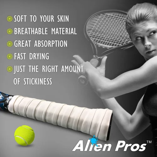 Miniatura 4 de Alien Pros - Cinta de agarre para raqueta de tenis (6, 12 o 60 agarres), agarre de tenis precortado y con sensación seca, cinta de agarre para blanco