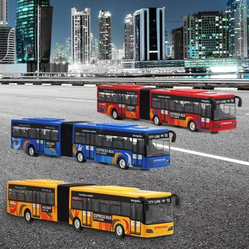 Miniatura 6 de Crelloci Autobús urbano de juguete para niños, vehículos de aleación fundida, autobús eléctrico articulado Metro con sonidos y luces, modelos