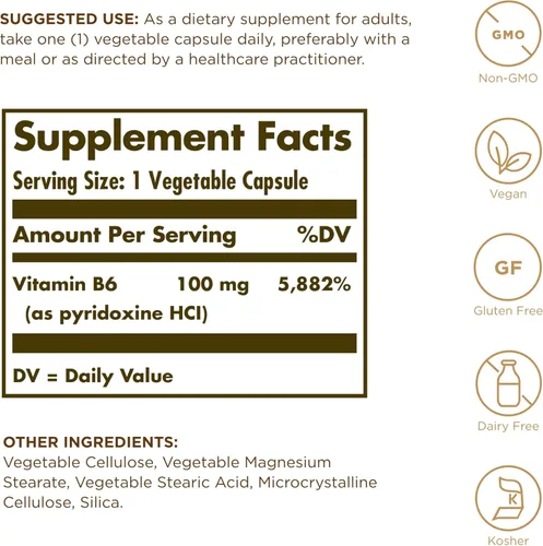 Miniatura 2 de Solgar, Vitamina B6 100 Mg Cápsulas Vegetales, Recuento
