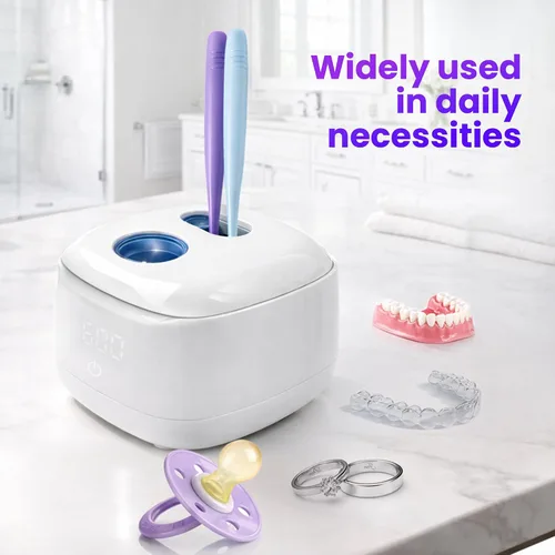 Miniatura 4 de Limpiador ultrasónico de retenedores – Limpiador de dentaduras postizas de 49 kHz para protectores bucales, retenedores, alineadores, joyas