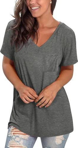 Miniatura 34 de Geifa Camisetas de manga corta con cuello en V para mujer, camisetas casuales de verano con bolsillo