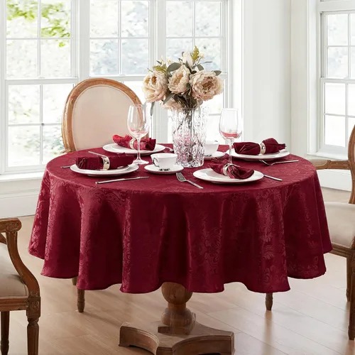 Miniatura 2 de Elrene Home Fashions Caiden Elegance - Mantel de damasco impermeable, resistente a manchas y arrugas, 70" redondo, granate Arándano
