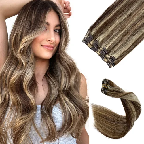 Miniatura 29 de Extensiones de cabello con clip Ubetta de cabello humano real, extensiones de cabello negro azabache con clip, 7 piezas, 70 g, extensiones