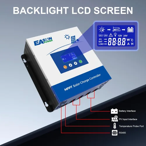 Miniatura 3 de POWLAND 60A Controlador de carga solar MPPT, 12V/24V/36V/48V Auto, Regulador de pantalla LCD de entrada máxima 150V Controlador de carga inteligente