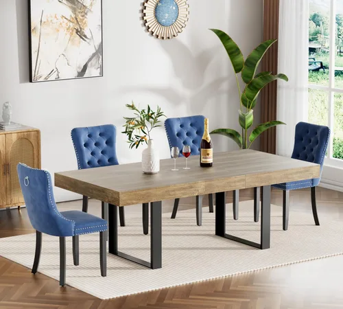 Miniatura 11 de Juego de mesa de comedor extensible marrón de 7 piezas para 6, 63 a 78.74 pulgadas, moderno juego de mesa de cocina y comedor, mesa de comedor Mesa