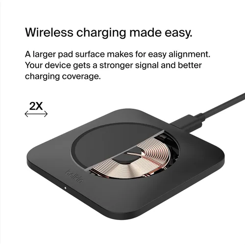 Miniatura 3 de Belkin Cargador inalámbrico de 15 W con certificación Qi, no magnético, fácil de alinear, almohadilla de carga inalámbrica rápida, cargador compacto