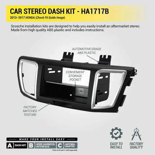 Miniatura 5 de Scosche HA1717B compatible con Honda Accord ISO doble DIN y DIN+Pocket Dash Kit negro