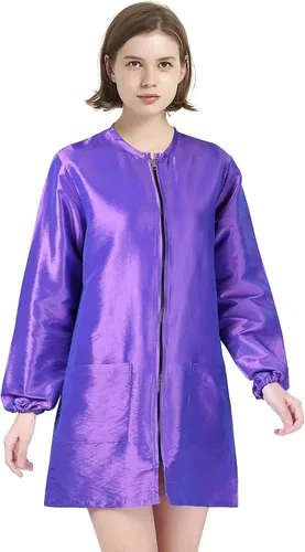 Miniatura 11 de TOPTIE Bata de satén de manga larga para peluquero unisex para estilista de peluquería para mascotas, ropa de trabajo