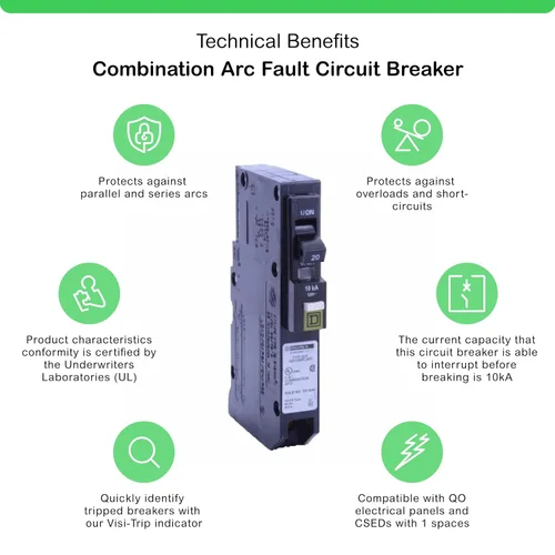Miniatura 2 de Square D by Schneider Electric Square D - QO120PCAFI - Disyuntor CAFCI neutro enchufable de 20 amperios de un solo polo