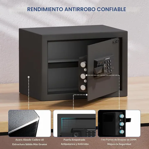 Miniatura 6 de Caja Fuerte Biométrica de 1.0 Pies Cúbicos con Bolsa Ignífuga, Caja Fuerte de Acceso Rápido por Huella Dactilar con Llaves, Teclado Digital, Puerto