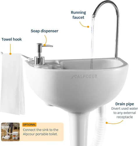 Miniatura 5 de Alpcour Fregadero portátil para acampar – Estación de higiene de viaje para interiores y exteriores con lavabo, grifo para correr, dispensador