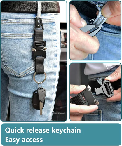 Miniatura 2 de Llavero táctico militar para hombres, mosquetón de liberación rápida, llaveros EDC Gear con anillo de acero inoxidable