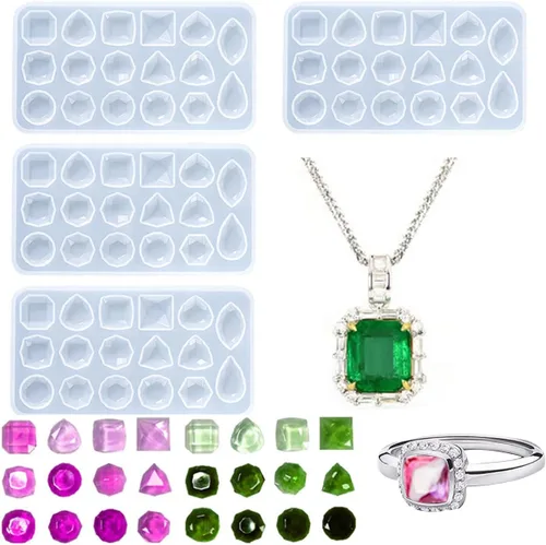 KuuGuu 4 moldes de silicona para piedras preciosas, moldes de resina transparente, moldes de fundición de joyería para hacer manualidades, aretes,
