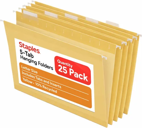 Miniatura 9 de Staples Carpetas colgantes para archivos, tamaño carta, pestañas de corte de 1/5, verde estándar, incluye pestañas e insertos de papel, paquete