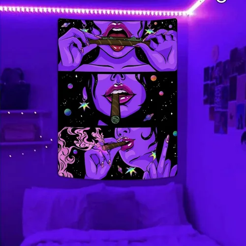 Miniatura 3 de Yeoiat Tapiz de flores cósmicas, tapiz de hongo, paisaje en pared, noche estrellada, arte botánico visionario, decoración para recámara