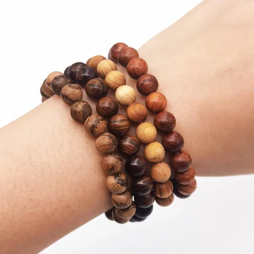 Miniatura 7 de INSPIRELLE 8 pulseras elásticas de madera natural con cuentas para hombres y mujeres