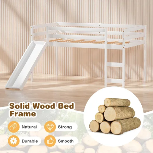 Miniatura 6 de DORTALA Cama alta individual con tobogán, marco de cama individual para niños, niños pequeños, jóvenes, cama baja con tobogán, escalera, rieles