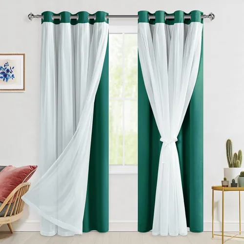 Miniatura 120 de Hiasan Cortinas opacas con superposición transparente, aislamiento térmico para mezclar y combinar de doble capa, cortinas de oscurecimiento de Beige