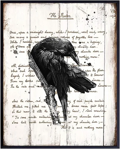 Edgar Allan Poe, The Raven - Foto de letrero de 8 x 10 pulgadas, arte de pared Shabby Chic para decoración del hogar, decoración rústica vintage