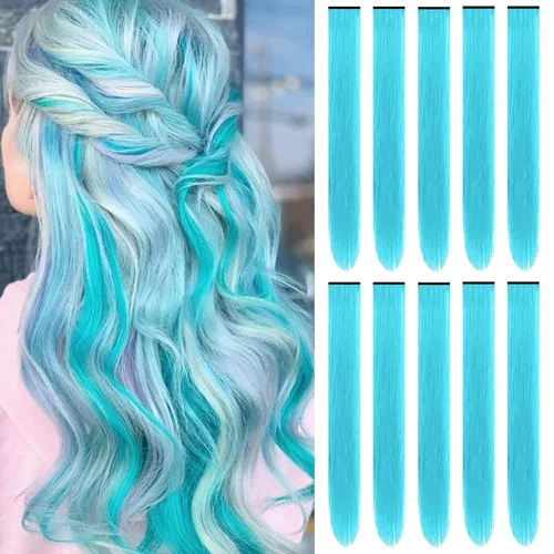 Miniatura 25 de Extensiones de cabello sintético de 22 pulgadas, extensiones de cabello sintético largo y lacio con clip, extensiones de cabello sintético para Negro