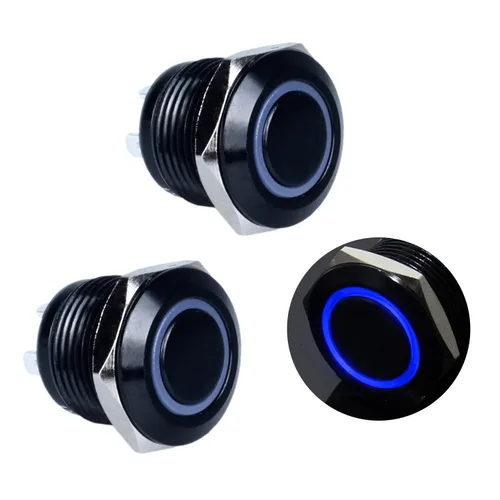 2 piezas 12 mm Súper Mini Metal Impermeable Anti-Vandalo Interruptor de Botón Momentáneo Negro 1,27 cm Orificio de Montaje 12V-24V ENCENDIDO Apagado