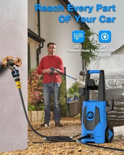 Miniatura 6 de FIOCCO Lavadora a presión, 4800PSI Lavadora eléctrica portátil con cable de 35 pies, manguera de 20 pies para automóviles, entradas, patios, vallas