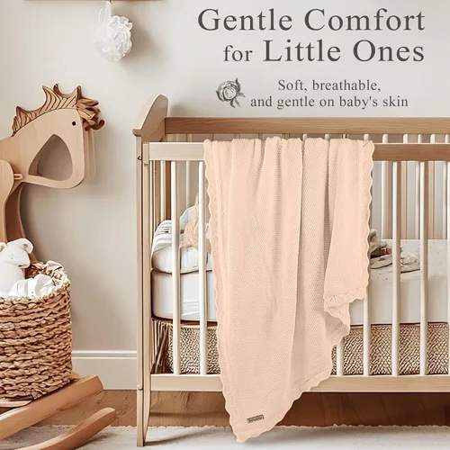 Miniatura 4 de Manta de punto para bebés para niños y niñas, 100% algodón, manta para cuna y cochecito para recién nacidos, bebés, niños pequeños, crema, 40 x 31