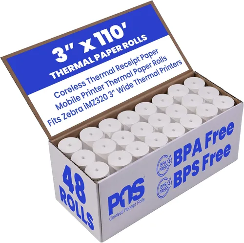 Miniatura 7 de 2 1/4 x 50 pies x 100 rollos rollos de papel térmico sin BPA sin núcleo para impresoras de papel de recibos térmicos de mano. 1.181 in de diámetro
