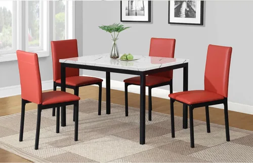 Miniatura 12 de Roundhill Furniture Juego de comedor de metal Citico de 5 piezas con tapa de mármol sintético laminado, color negro